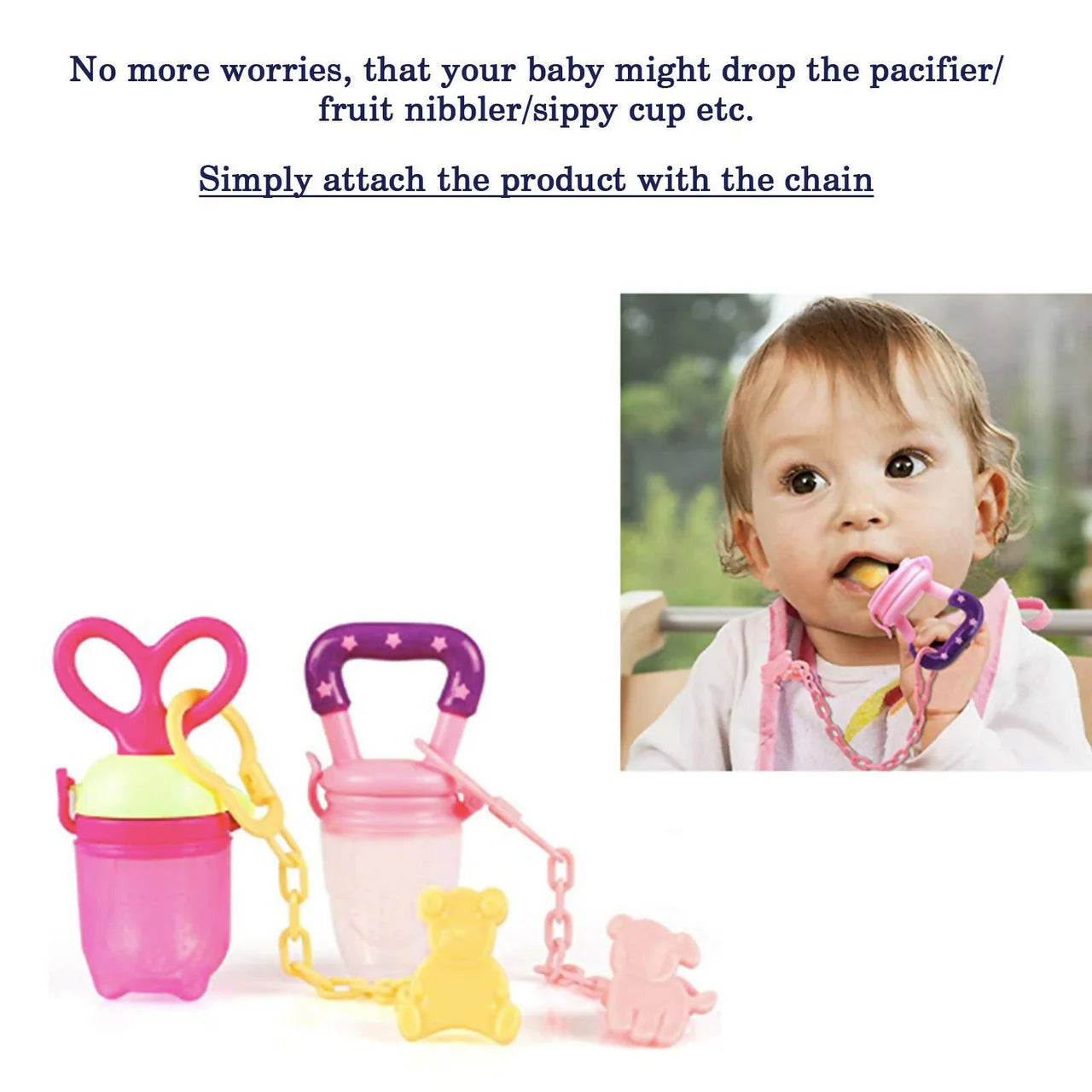 Safe-O-Kid Animal Design Silicone Pacifier/Soother With Holder Chain And Clip, Pink Mytrendzcart