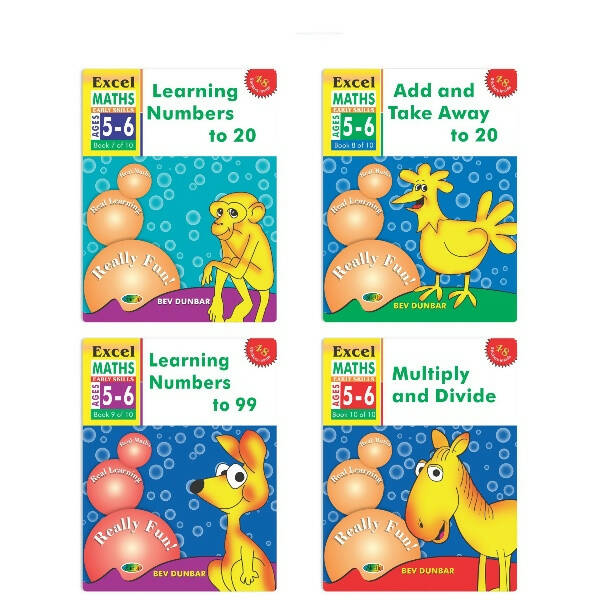 Excel Maths Early Skills Ages 5-6 Year Books for Senior KG| Set of 4| Numbers, Addition, Subtraction, Multiply, Divide - Mytrendzcart