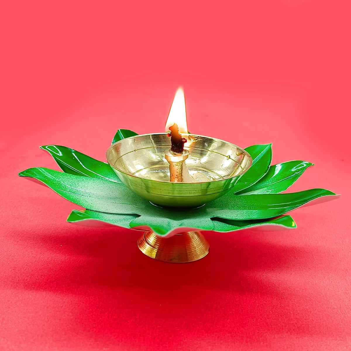 Hand-Painted Green Lotus Brass Diyas (Set of 24)