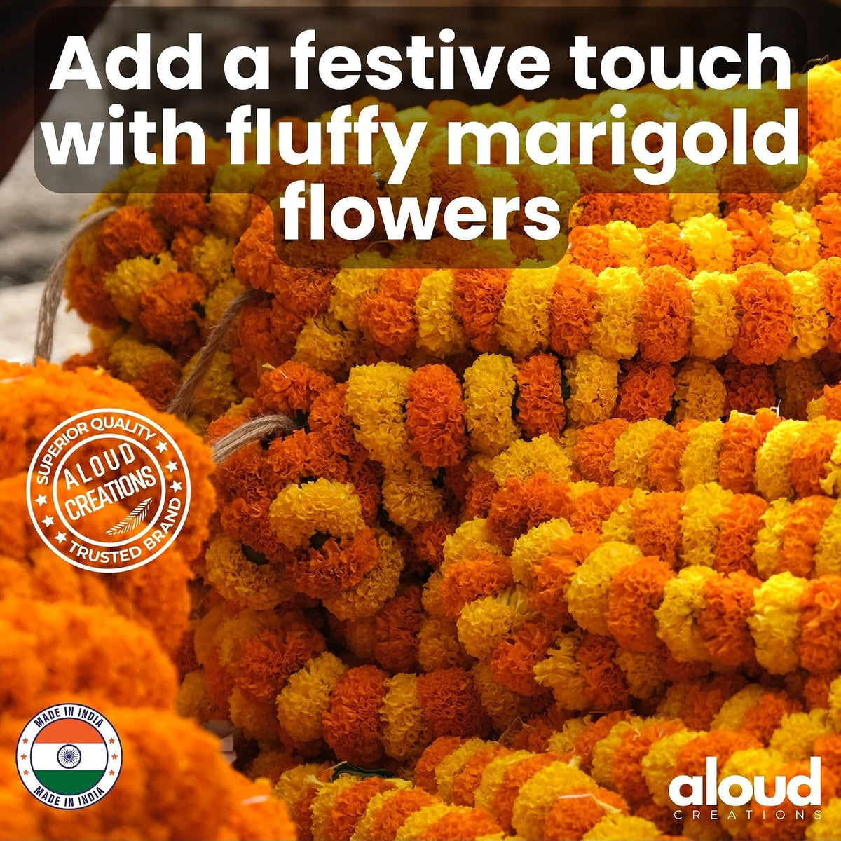 Handmade Marigold Latkan Toran, 5 Ft, Yellow & Orange (10 Pcs)