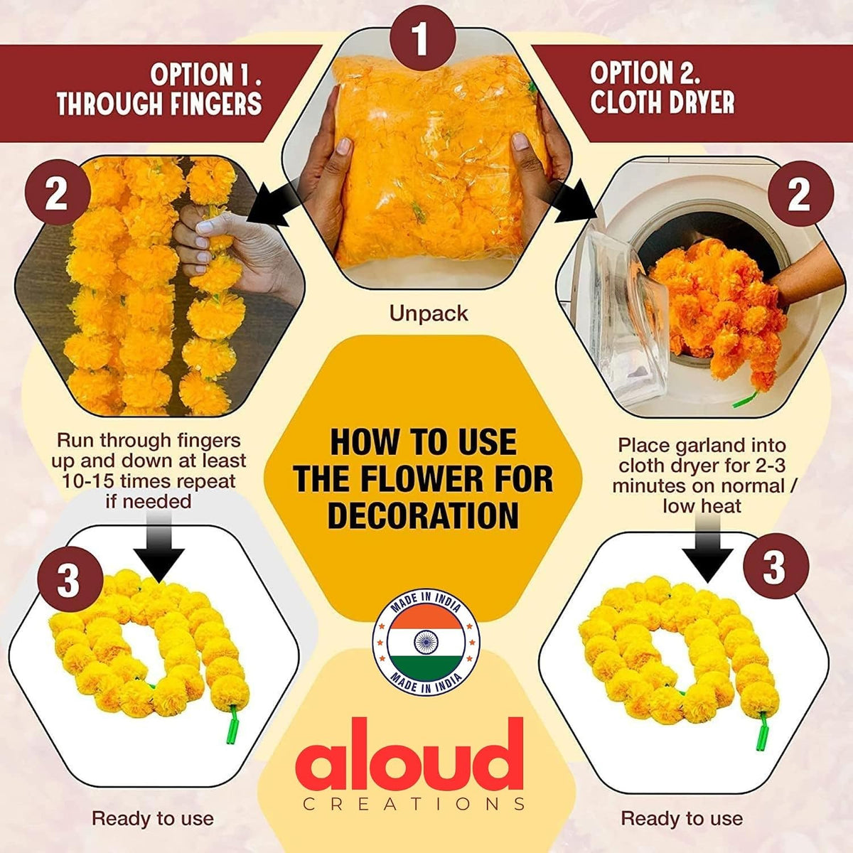 Handmade Marigold Latkan Toran, 5 Ft, Yellow & Orange (10 Pcs)