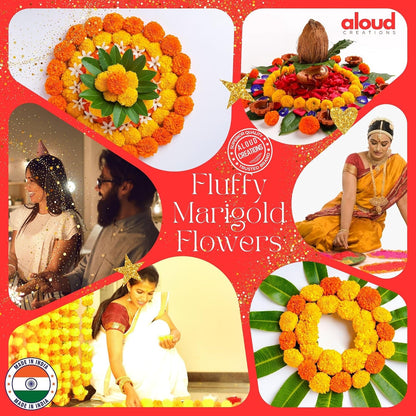 Handmade Marigold Latkan Toran, 5 Ft, Yellow & Orange (10 Pcs)