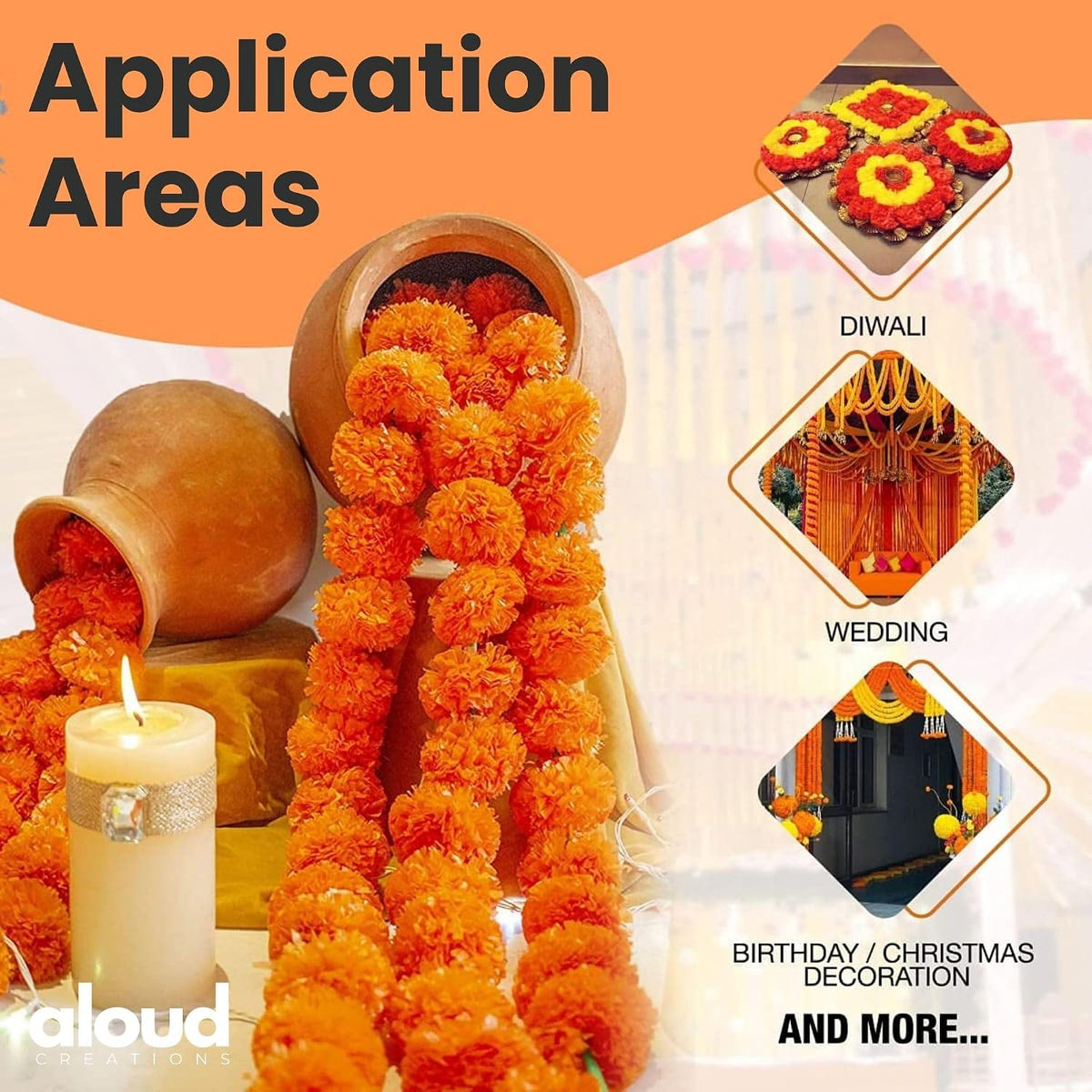 Handmade Marigold Latkan Toran, 5 Ft, Yellow & Orange (10 Pcs)