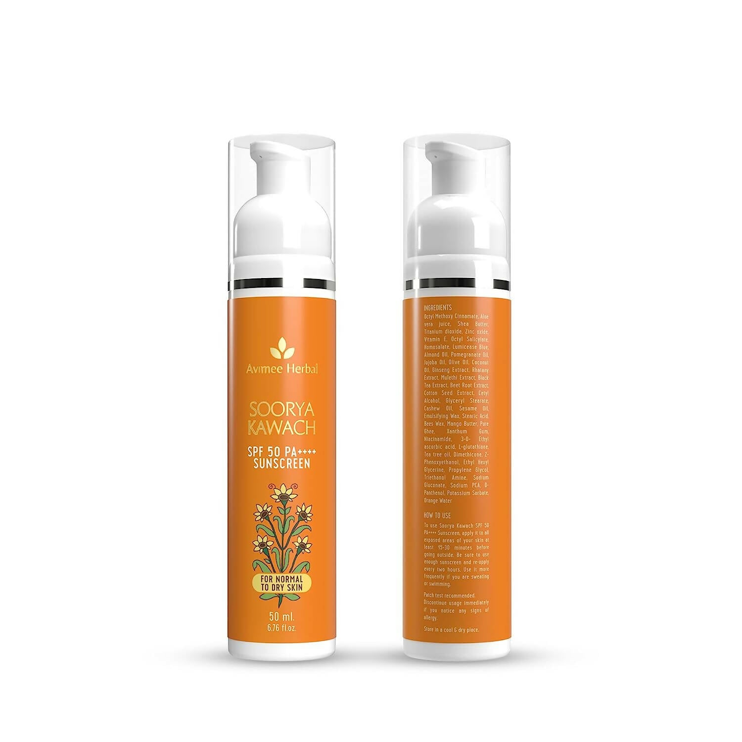 Avimee Herbal Soorya Kawach Sunscreen SPF 50 PA++++ For Normal & Dry Skin - Mytrendzcart