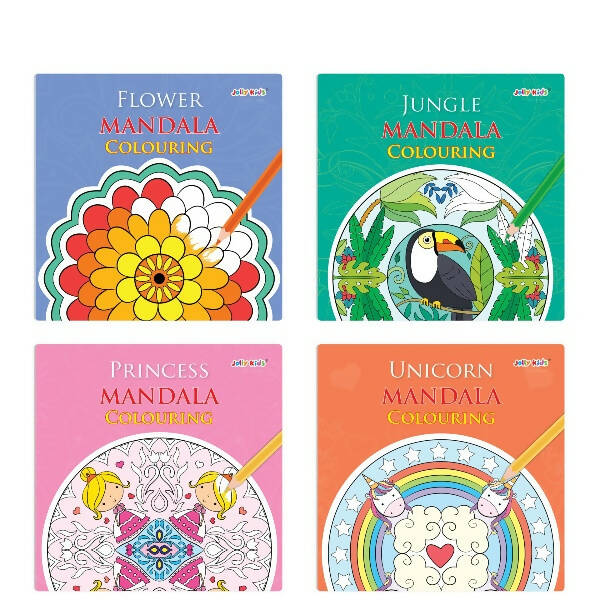 Jolly Kids Mandala Colouring Books Set| Set of 4| Colouring Book: Stress Relieving Designs Flower, Jungle, Princess & Unicorn Colouring Books - Mytrendzcart