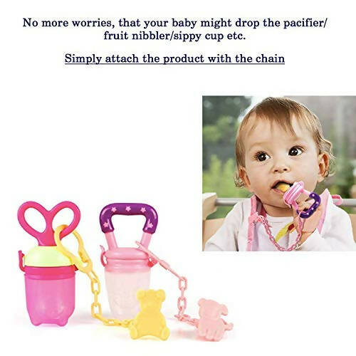 Safe-O-Kid Animal Design Silicone Pacifier/Soother With Holder Chain And Clip, Blue Bear Mytrendzcart