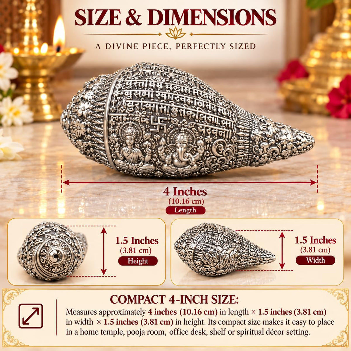 Lakshmi Ganesh Puja Combo with Silver Plated Shankh, Charan Paduka & Gold Plated Idol