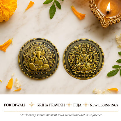 Lakshmi Ganesha Coin Set with Gift Box (Set of 2)