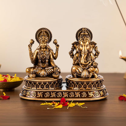 Laxmi Ganesh Idol Set - Resin Murti, 4 Inch