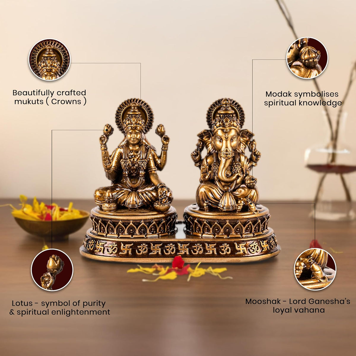 Laxmi Ganesh Idol Set - Resin Murti, 4 Inch