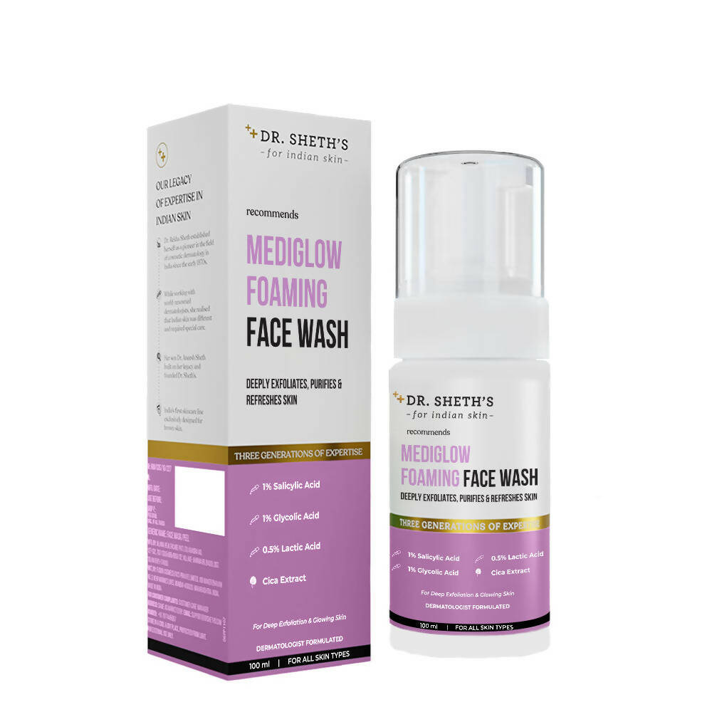 Dr. Sheth's Mediglow Foaming Face Wash For Glowing Skin, Deeply Cleanses, Exfoliates & Unclogs Pores, For All Skin Types - Mytrendzcart