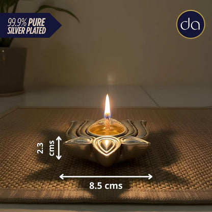 Lotus Diya Set of 2, 999 Silver Plated, Gift Box