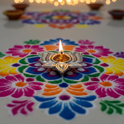 Lotus Diya Set of 2, 999 Silver Plated, Gift Box