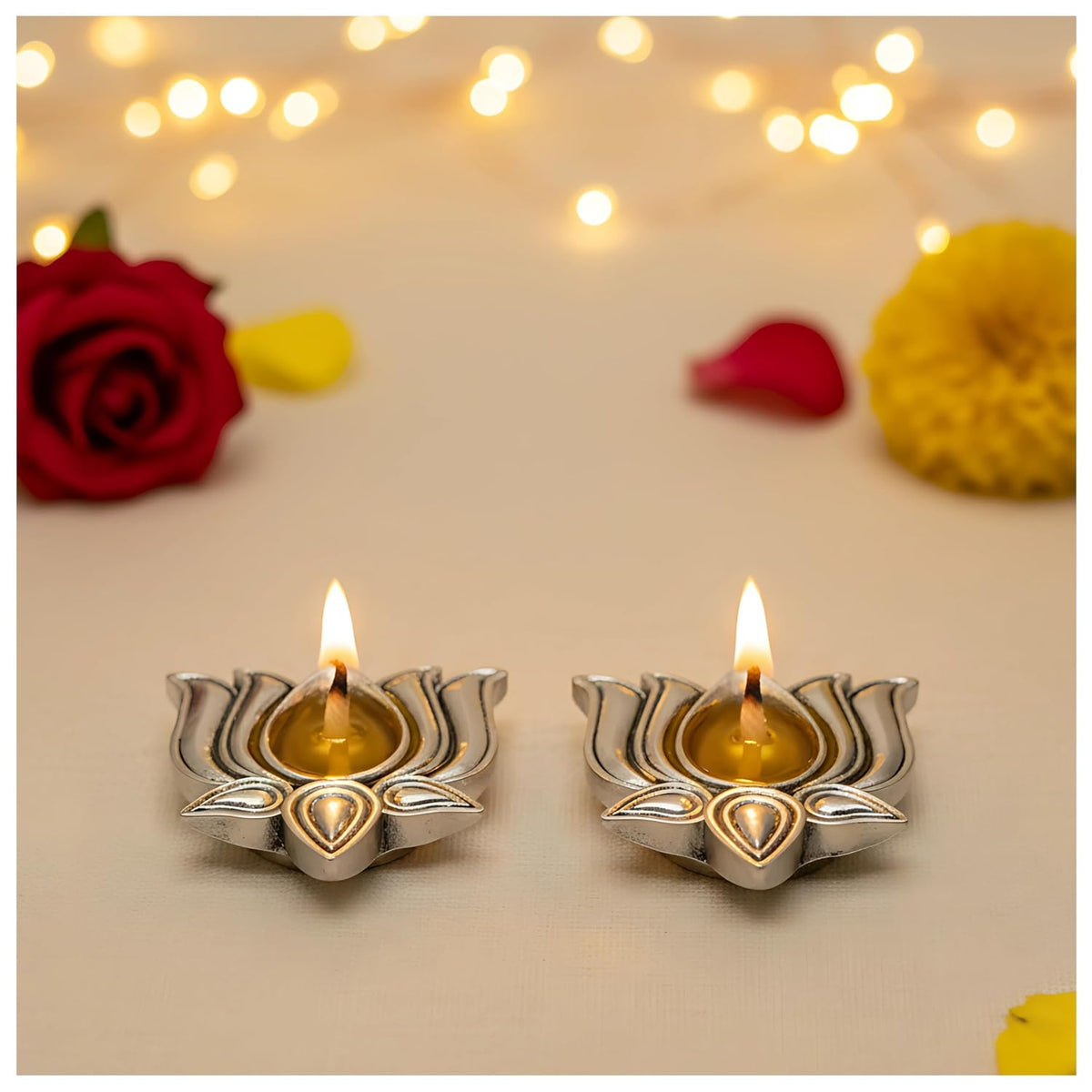 Lotus Diya Set of 2, 999 Silver Plated, Gift Box