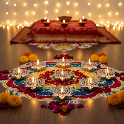 Lotus Diya Set of 2, 999 Silver Plated, Gift Box
