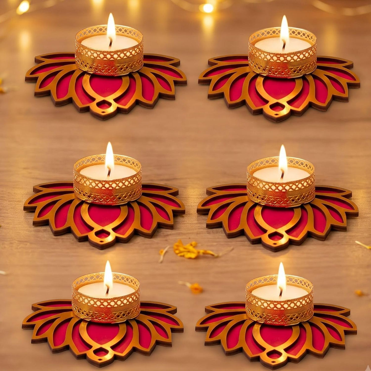 Lotus Floor Rangoli Tealight Holders (Set of 6)