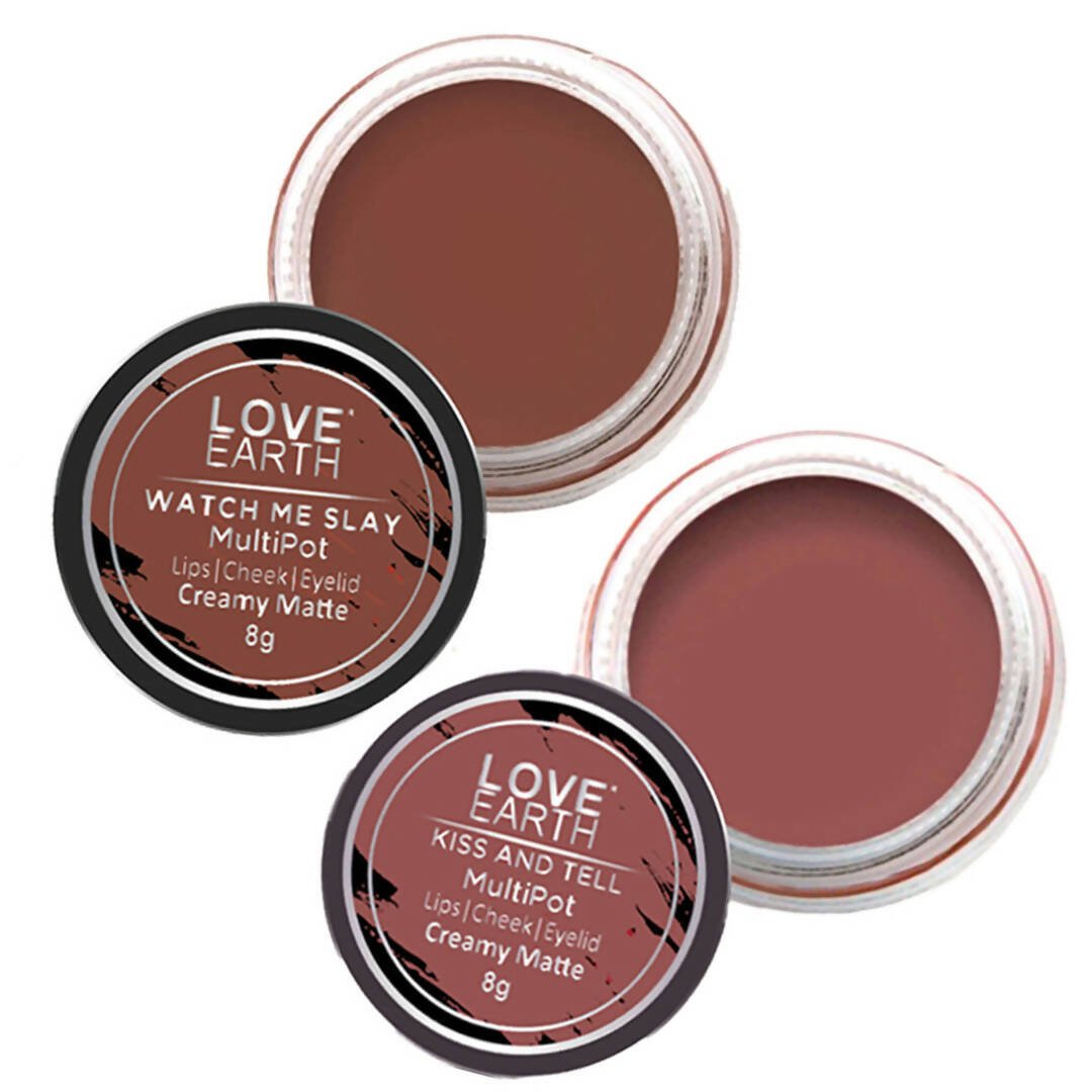 Love Earth Lip Tint & Cheek Tint Multipot Combo (Mauvish Pink & Caramel Brown) - Mytrendzcart