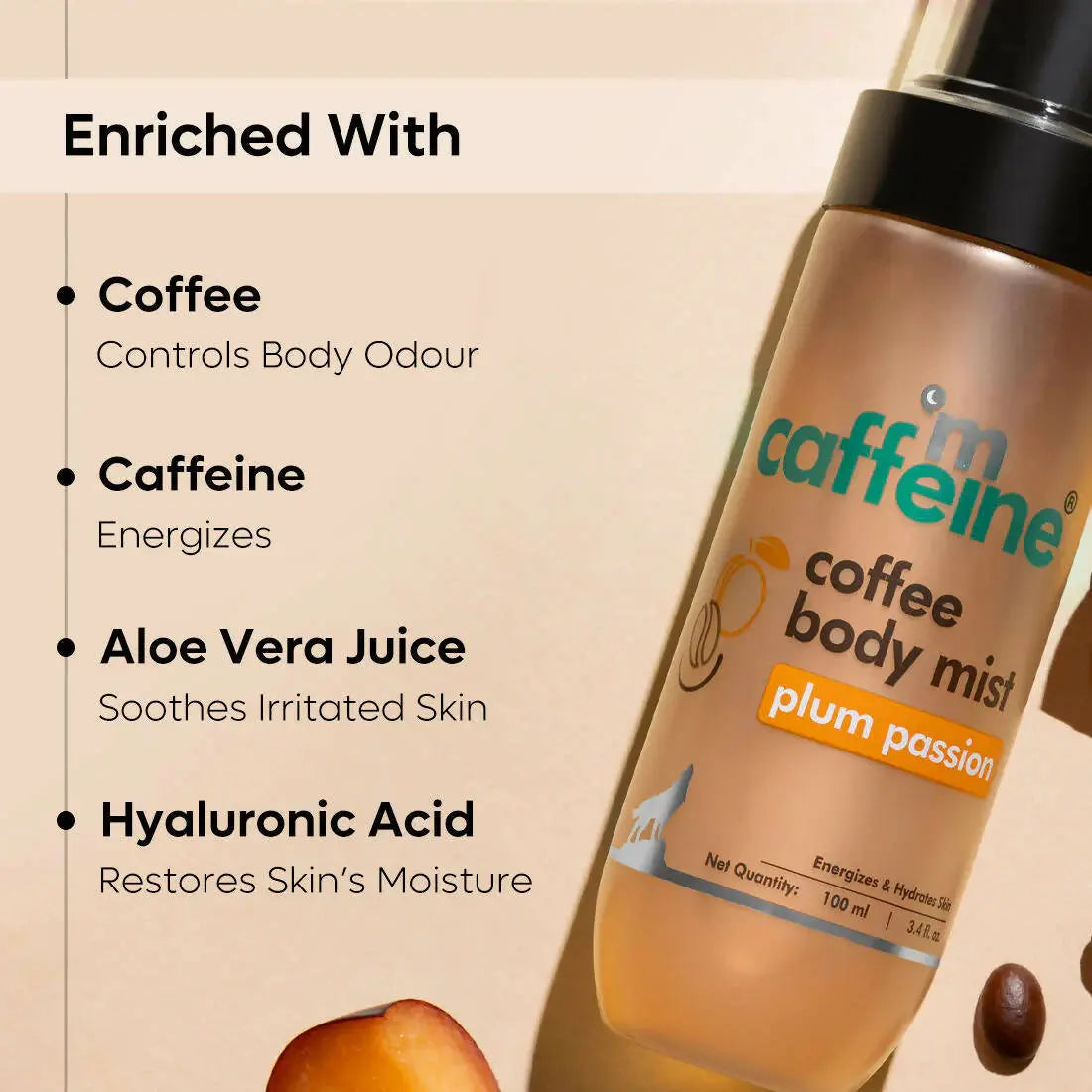 mCaffeine Plum Passion Energizing Coffee Body Mist -100 ml - Mytrendzcart