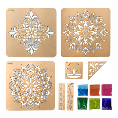 Mandala Rangoli Stencil Kit (7 Stencils + 6 Colours)