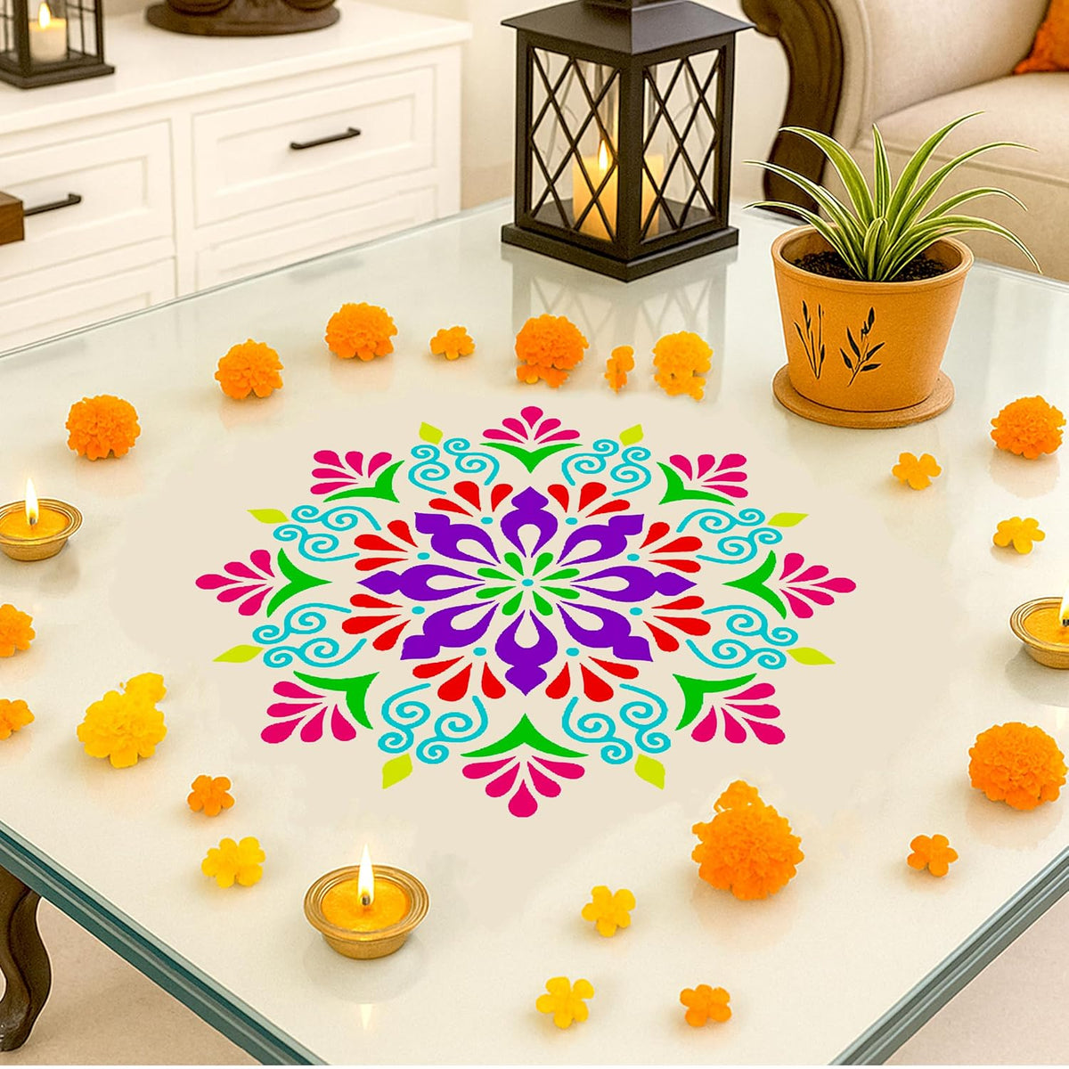 Mandala Rangoli Stencil Kit (7 Stencils + 6 Colours)