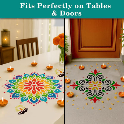 Mandala Rangoli Stencil Kit (7 Stencils + 6 Colours)