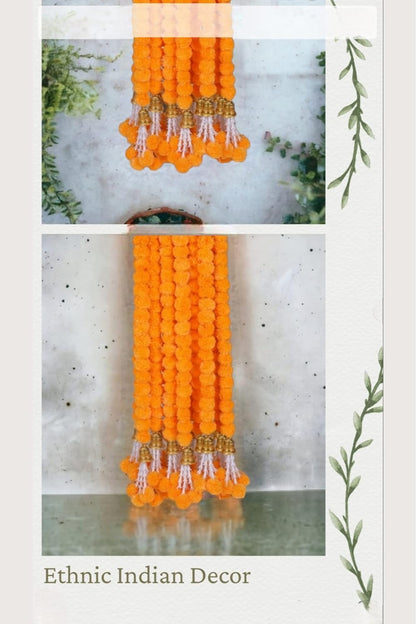 Marigold & Rajnigandha Garland with Bells, 5 Ft (Set of 10)