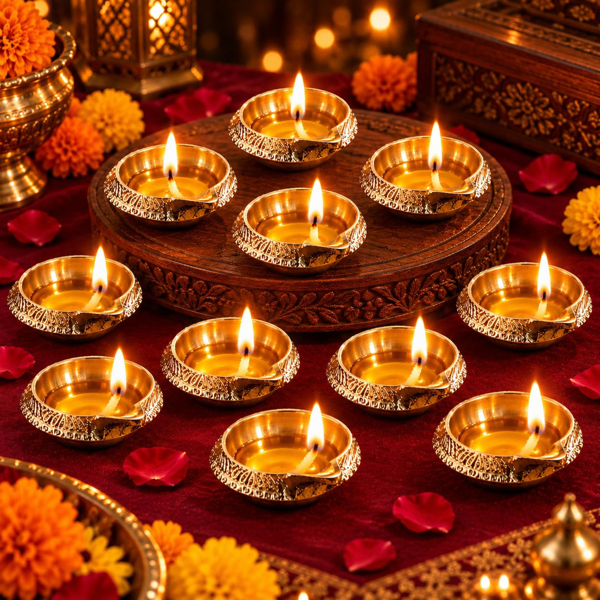 Mini Antique Brass Diya, 1 Inch (Set of 10)