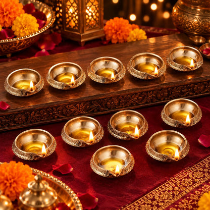 Mini Antique Brass Diya, 1 Inch (Set of 10)