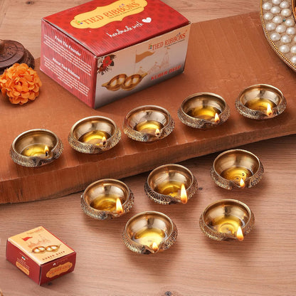 Mini Antique Brass Diya, 1 Inch (Set of 10)