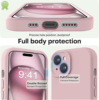 mobistyle Designed for iPhone 15 Cover Soft Liquid Silicone Slim Protective Shockproof with Anti - Scratch Microfiber Lining Phone Back Cover Case (Pink) - Mytrendzcart