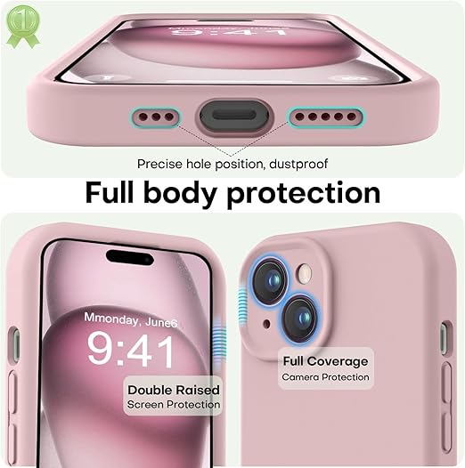 mobistyle Designed for iPhone 15 Cover Soft Liquid Silicone Slim Protective Shockproof with Anti - Scratch Microfiber Lining Phone Back Cover Case (Pink) - Mytrendzcart
