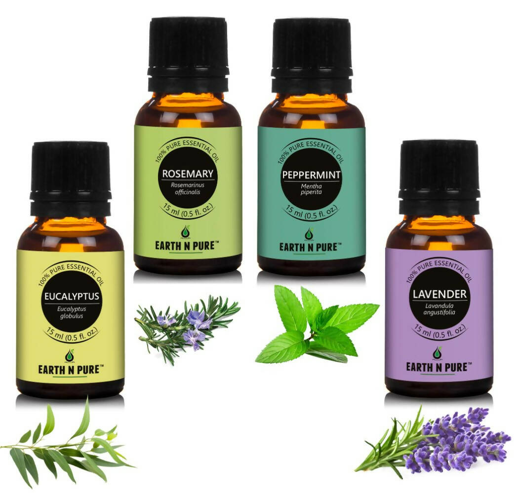 Earth N Pure Essential Oils (Eucalyptus, Rosemary, Lavender & Peppermint) Combo - Mytrendzcart