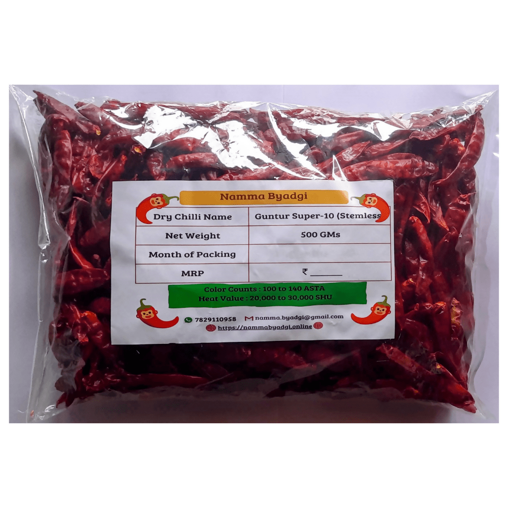 Namma Byadgi's Guntur Super - 10 Stemless Dry Chilli - Mytrendzcart