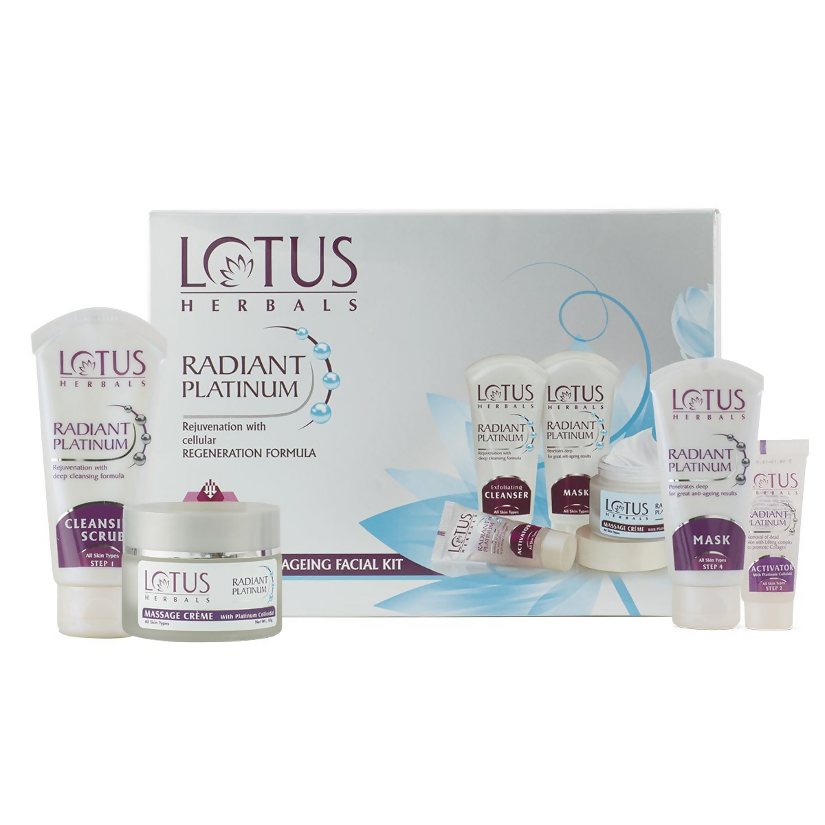 Lotus Herbals Radiant Platinum Cellular Anti-Ageing Facial Kit (170gm) - Mytrendzcart