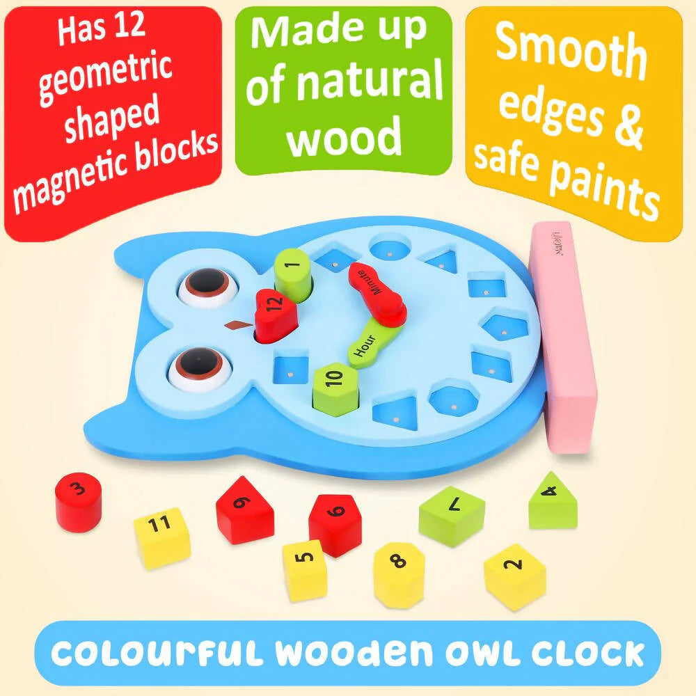 Matoyi Wooden Colorful Owl Clock With Magnetic Blocks Mytrendzcart