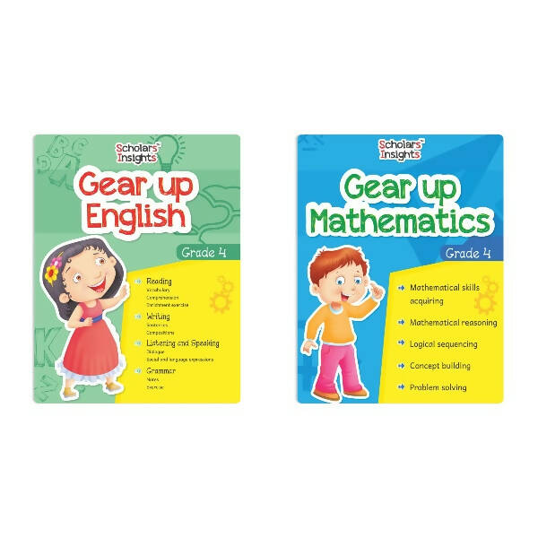 Scholars Insights Gear Up English & Maths Grade 4 Books Set Of 2 English Grammar Skills, Maths Logical Reasoning, Problem Solving Book Ages 9-10 Years - Mytrendzcart