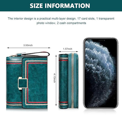 PALAY® Women Wallet Bi - fold Leather Wallet for Women Turquoise Vintage Women Wallet Card Bag Large Capacity Safe Wallet with RFID Blocking Wallet - Mytrendzcart