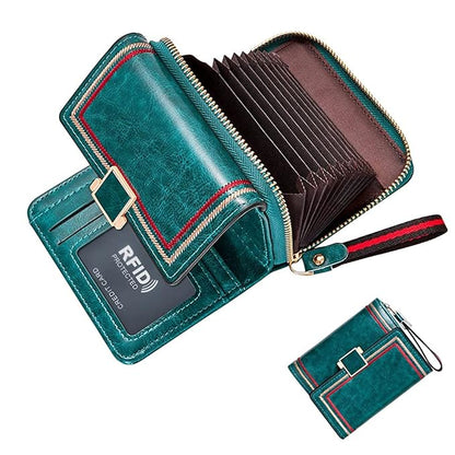 PALAY® Women Wallet Bi - fold Leather Wallet for Women Turquoise Vintage Women Wallet Card Bag Large Capacity Safe Wallet with RFID Blocking Wallet - Mytrendzcart