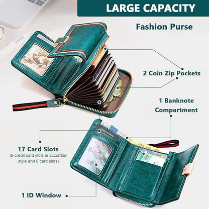 PALAY® Women Wallet Bi - fold Leather Wallet for Women Turquoise Vintage Women Wallet Card Bag Large Capacity Safe Wallet with RFID Blocking Wallet - Mytrendzcart