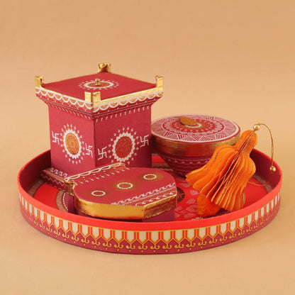 Paper Craft Puja Decor Hamper (Tulsi, Diya, Kalash, Bell & Tray)