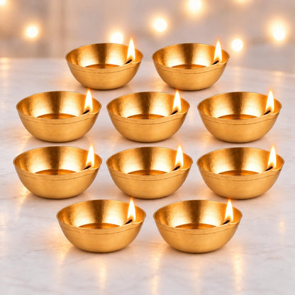 Patterned Brass Diya, 2.5 Inch (Set of 10)