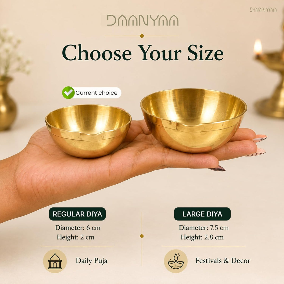 Patterned Brass Diya, 2.5 Inch (Set of 10)