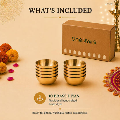 Patterned Brass Diya, 2.5 Inch (Set of 10)