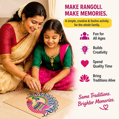 Peacock Rangoli Stencil Kit (8 Stencils + 6 Colours)