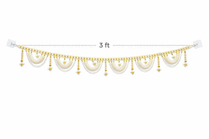 Pearl Beaded Door Toran with Bells, 3 Ft