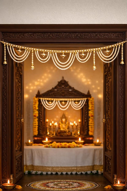 Pearl Beaded Door Toran with Bells, 3 Ft