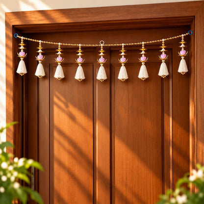 Pearl Beaded Toran with Pink Floral Tassels