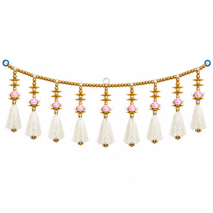 Pearl Beaded Toran with Pink Floral Tassels