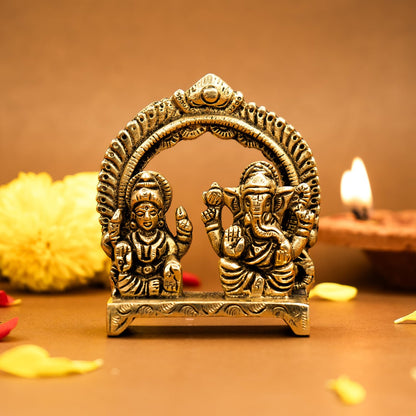 Pure Brass Laxmi Ganesh Idol on Singhasan - 8 cm