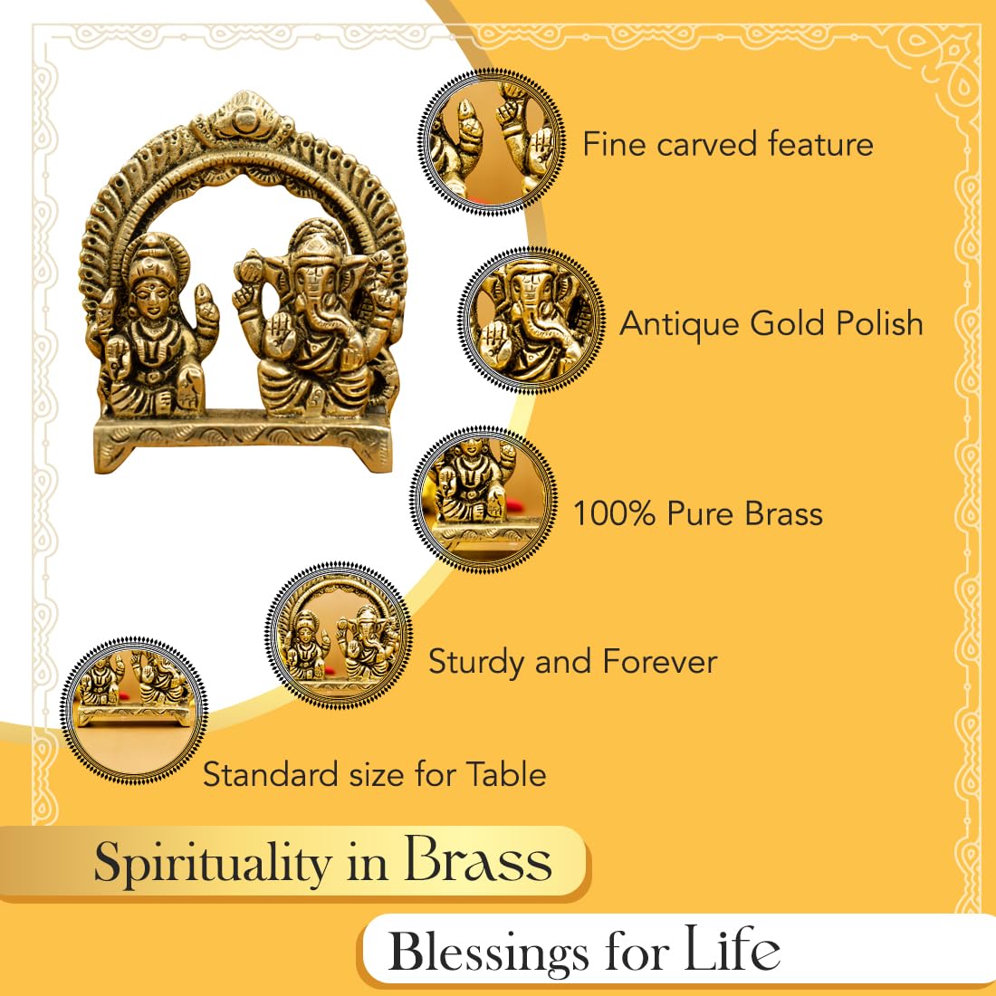 Pure Brass Laxmi Ganesh Idol on Singhasan - 8 cm
